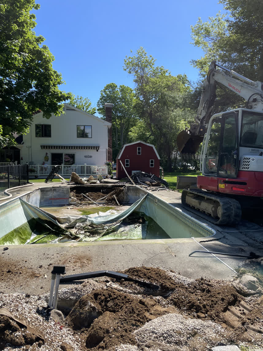 Pool removal and fill-in project in Waterford CT - pump out and site work